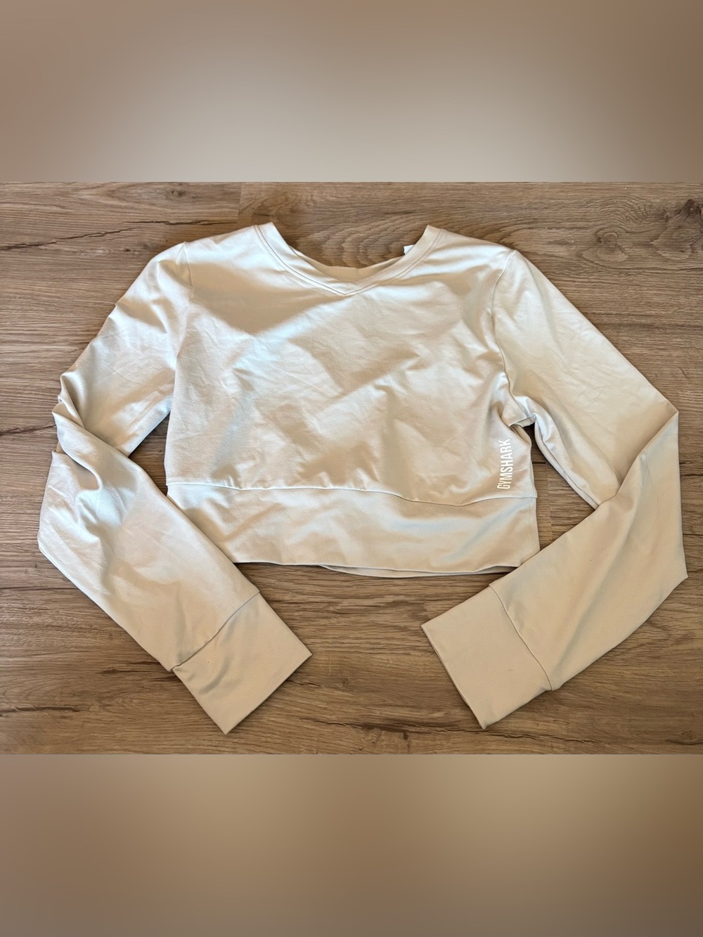 Gymshark Cream Cropped V-Neck Long Sleeve Top